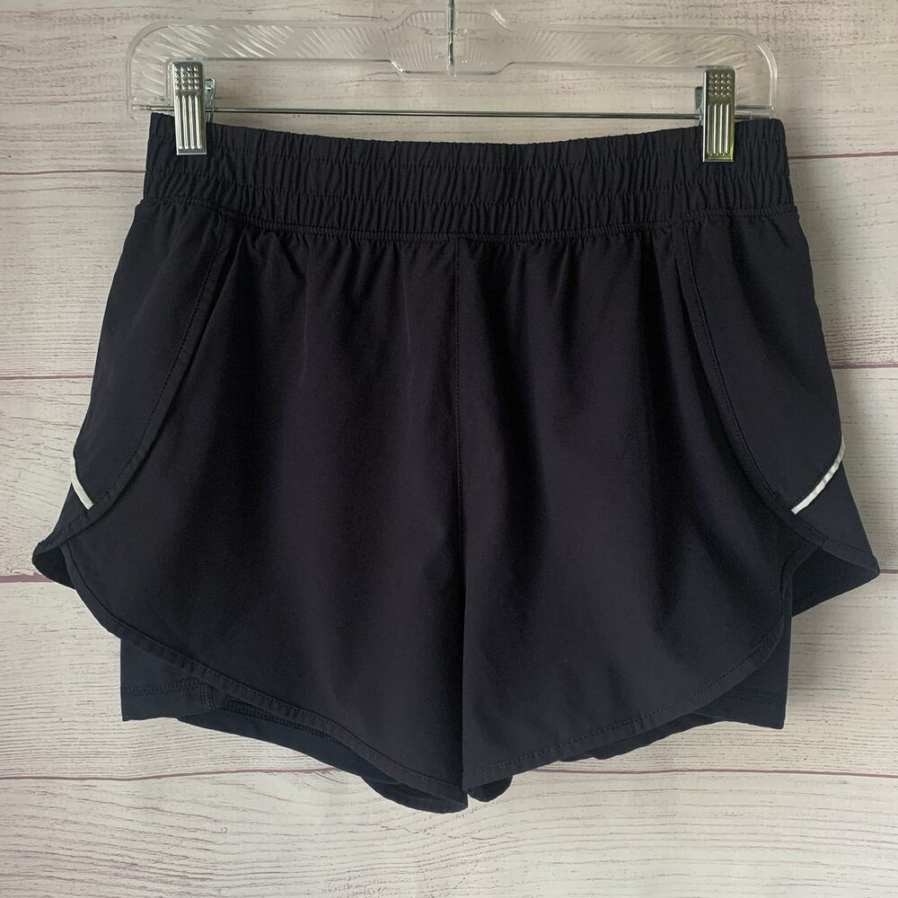 Black Athletic Gym Shorts Tulip Side Long Lining Running Shorts Elastic Waist